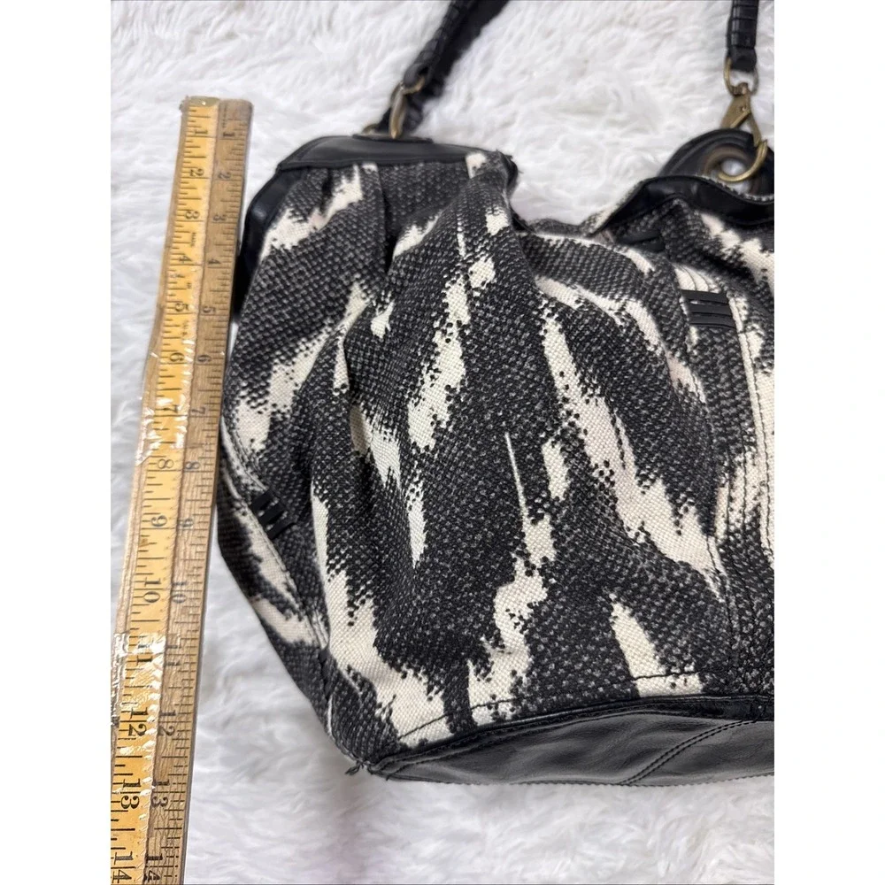 Lucky Brand Bali Hai Black White Canvas Hobo Shoulder Bag Boho Ikat Zip